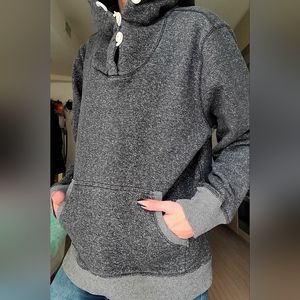 Gray Button Neck Hoodie